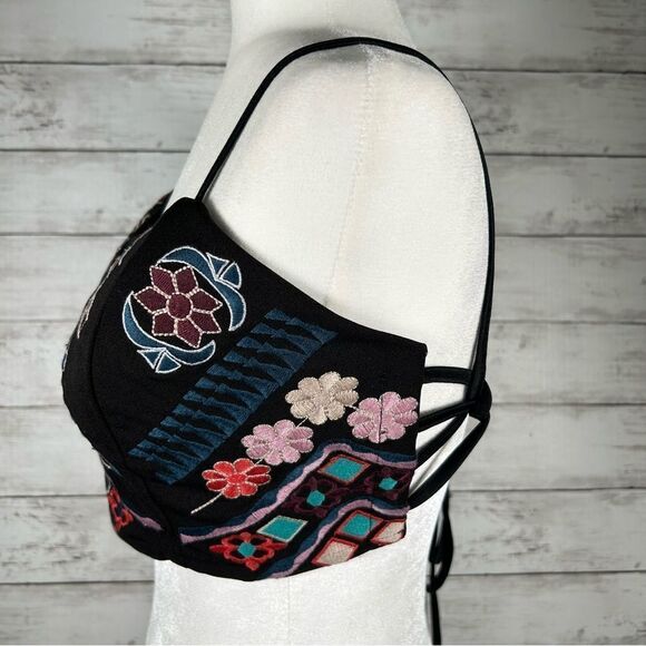 Fashion Nova Black Embroidered Bohemian Cropped Tie Wrapped Bustier NWT XL - Picture 5 of 9